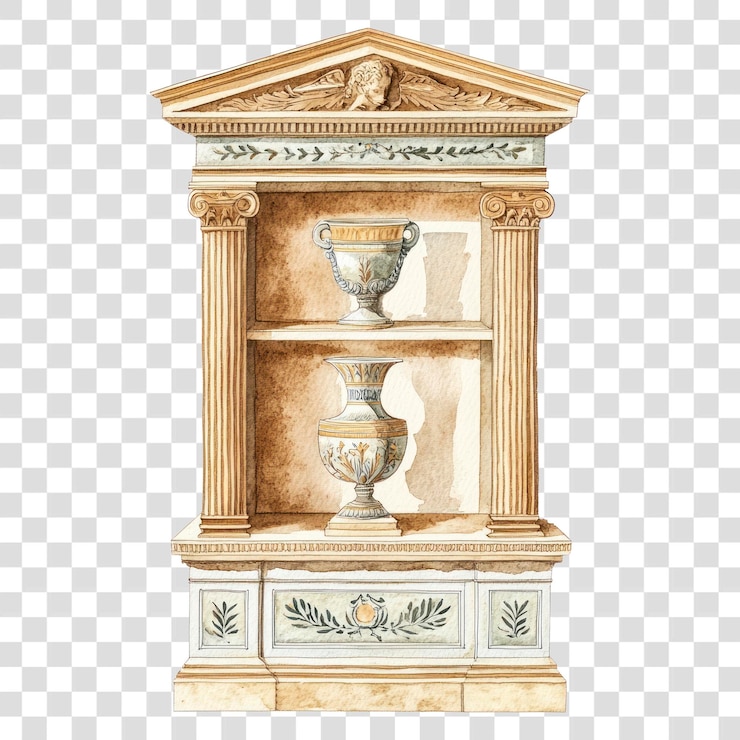 PSD png um armário grego antigo com caixa de correio de arquitetura de água em vaso