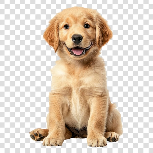 PNG Um cachorrinho de recuperação dourada feliz sentado fundo animal branco