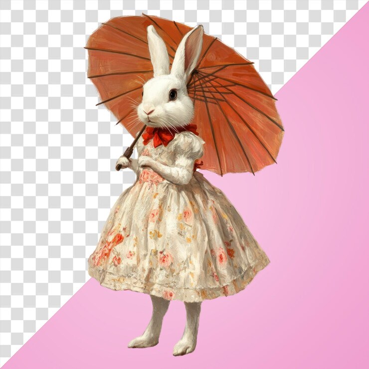 PSD png um coelho branco de viena vestindo com um vestido de guarda-chuva animal coelho crianças