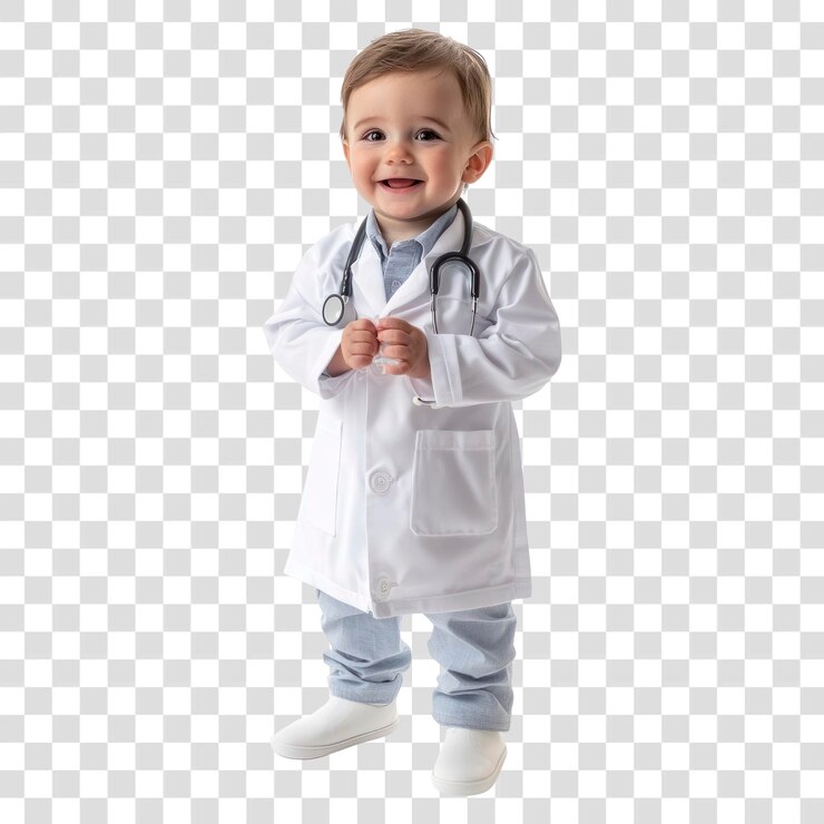 PSD png um jovem bebê inglês bonito, um menino disfarçado, um médico, uma criança.