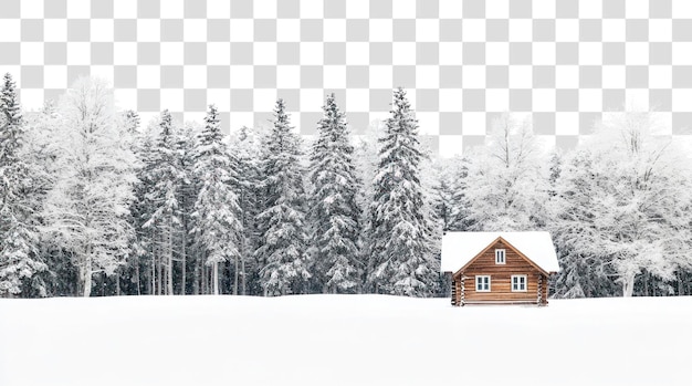 PNG Uma borda de floresta de neve com uma cabana na arquitetura de casa de madeira coberta de neve
