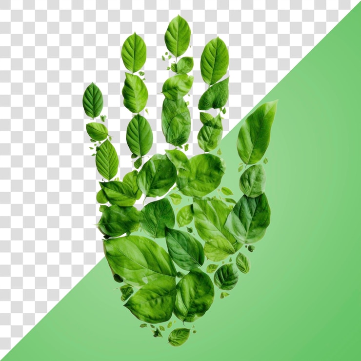 PSD png uma planta de ervas de folha de impressão de mão verde