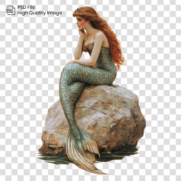 PNG Uma sereia sentada em uma obra de arte rupestre