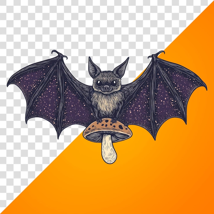 PSD png un pipistrello con l'illustrazione di un fungo
