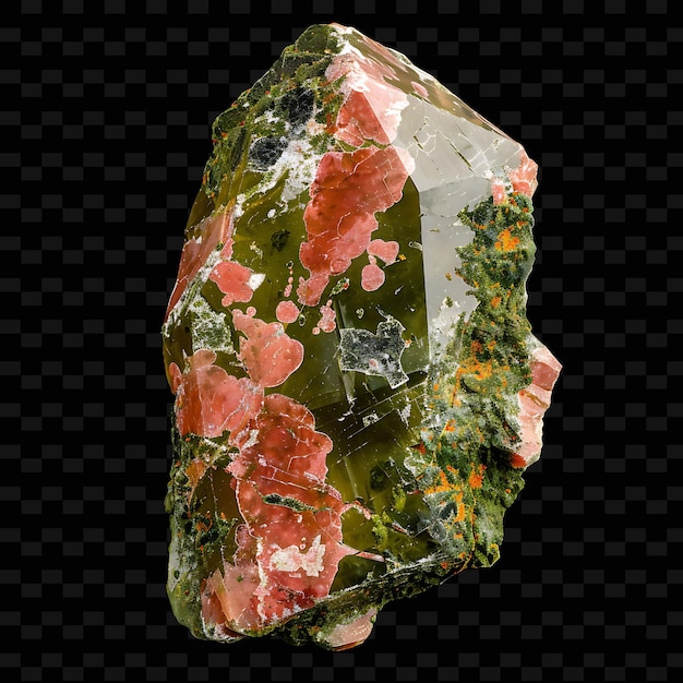 PSD png unakite-kristall mit unregelmäßiger form, grün-rosa farbe und op-gradient-objekt auf dunklem hintergrund
