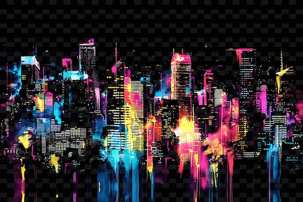 PSD png urban tape decal con paisajes urbanos iluminados con neón y arte callejero ur creative neon y2k shape decorativeb