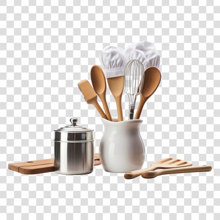 PSD png utensilios de cocina cuchara platos de plata de fondo blanco
