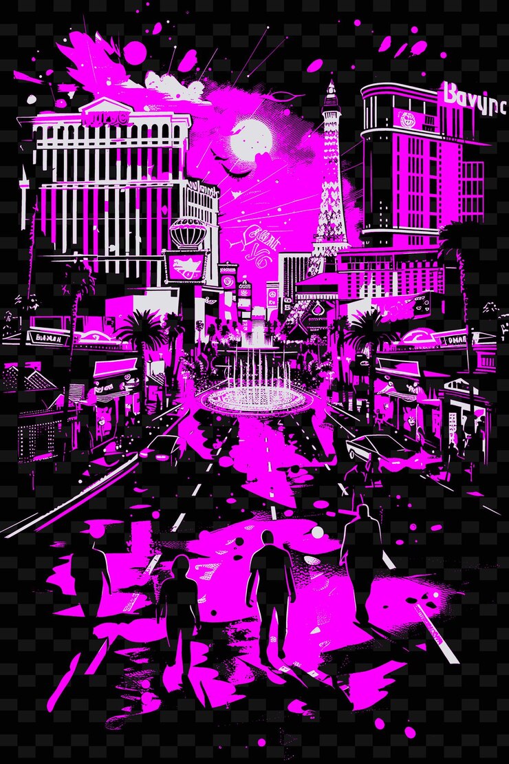 PSD png las vegas strip con luz de neón escena callejera y casinos ilustración del hotel escena de las ciudades decoración artística