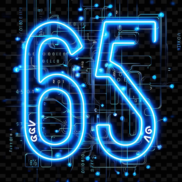 PSD png vibrant neon pulse of 65 text with a neon cyan color highlig unique decoration idea
