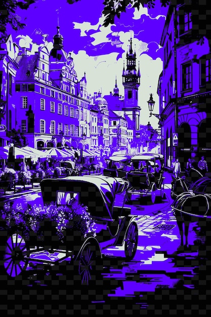PSD png vieille ville de varsovie avec une charmante scène de rue pastel couleur b illustration scène de la ville décor artistique