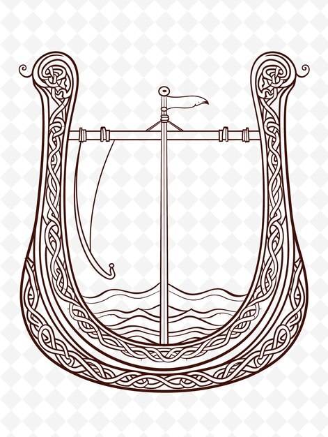 PSD png viking longship art du cadre avec des décorations de corbeau et de vagues b illustration art du cadre décoratif