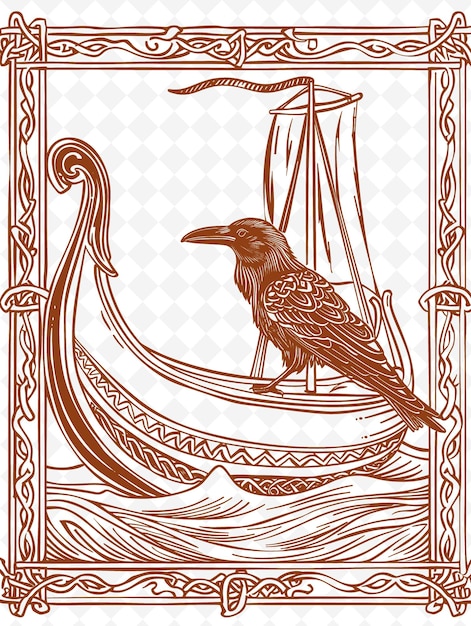 Png viking longship rahmenkunst mit raben und wellen dekorationen b illustration rahmenkunst dekorativ