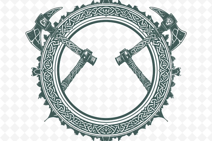 PSD png viking shield frame art com machados e runas nórdicas decoração ilustração frame art decorativo