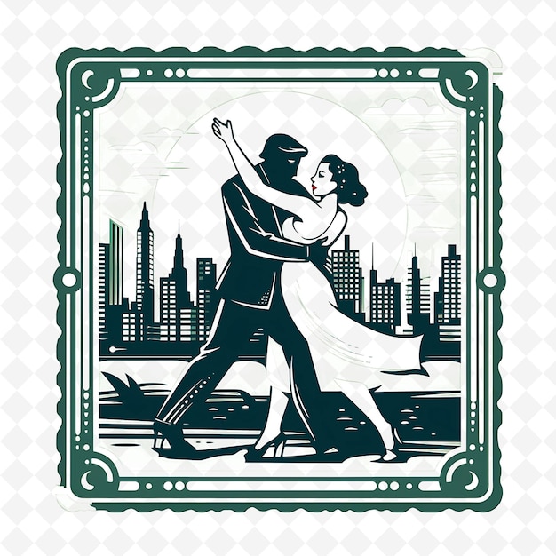 PSD png la ville de buenos aires avec couleur verte monochrome dansateurs de tango p aquarelle dessinée à la main paysagesesn