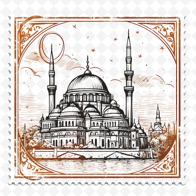 PSD png ville d'istanbul avec monochrome thé turc couleur brune hagia aquarelle dessinée à la main paysages