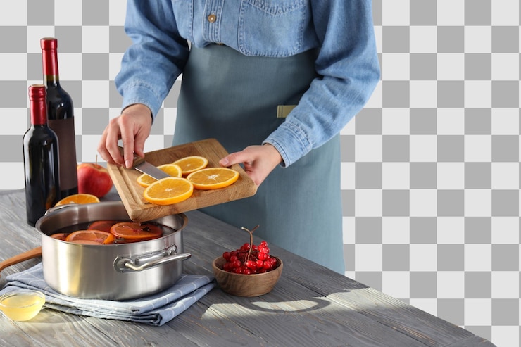 PSD png vino mulato in pentola con ingredienti isolati su sfondo bianco