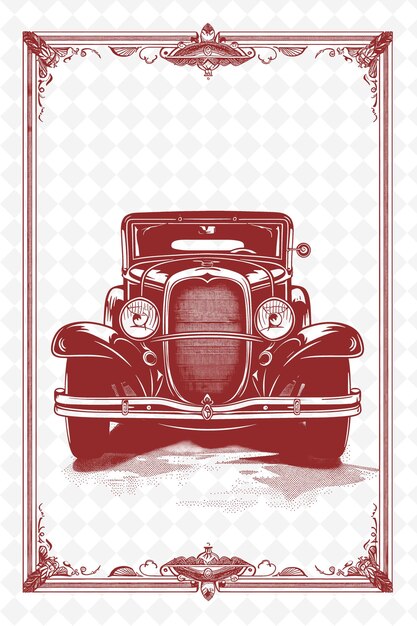 Png vintage-auto-postkarten-design mit klassischem rahmen-stil-design outline arts scribble dekorativ