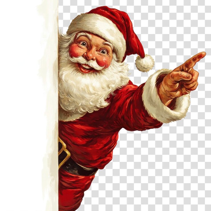 PSD png vintage babbo natale puntando applauso bianco