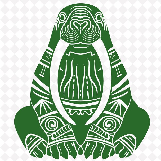 PSD png walrus volkskunst mit inuit-mustern und arktischen elementen für die illustration konturrahmendekor