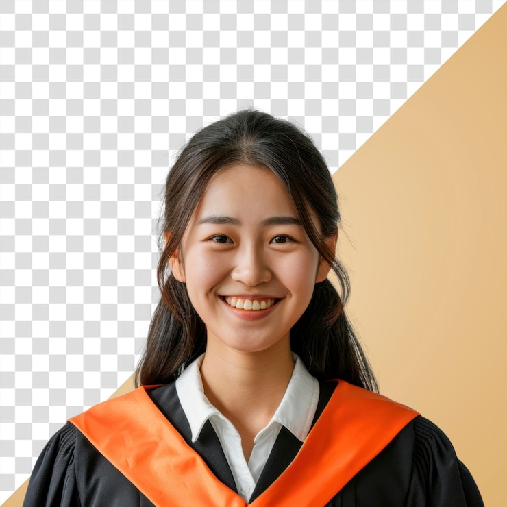 PSD png wanita tionghoa bahagia wisuda universitas