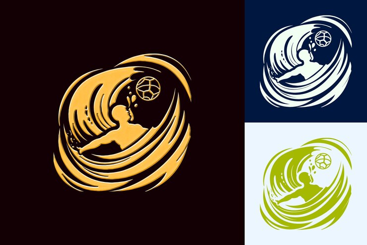 PSD png water polo ball con diseño dinámico que muestra un contorno de arte de water polo diseños creativos