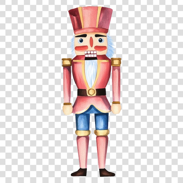 PSD png weihnachts-nussknacker-illustration mit traditioneller aquarellfarbe