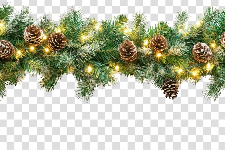 PSD png weihnachtsgrenze zweige nadelbäume girlande