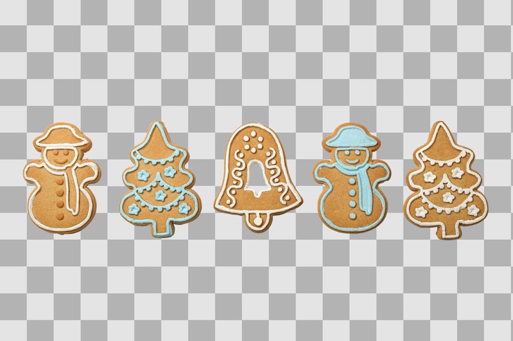 PSD png weihnachtskekse eine reihe von keksen verschiedener formen, die auf einem weißen hintergrund isoliert sind