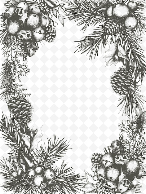 PSD png-weihnachtspostkarten-design mit rustikalem rahmen design-stil dekoration konturkunst schreibkunst dekorativ