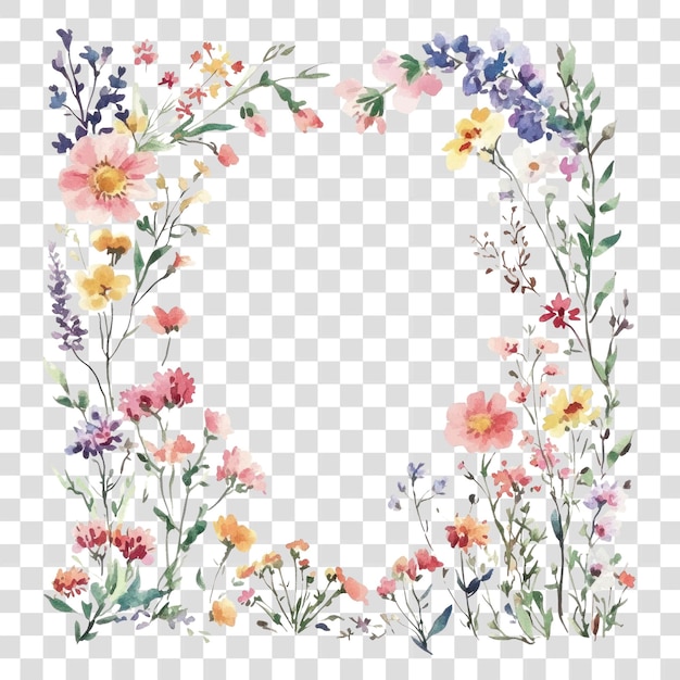 PNG Wildblumen quadratischer Linienrahmen Kunst Illustration Aquarell