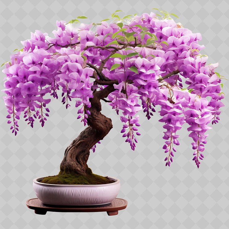 PSD png wisteria bonsai árbol de bambú compuesto de la olla de hojas graciosas la decoración de árboles transparentes diversos