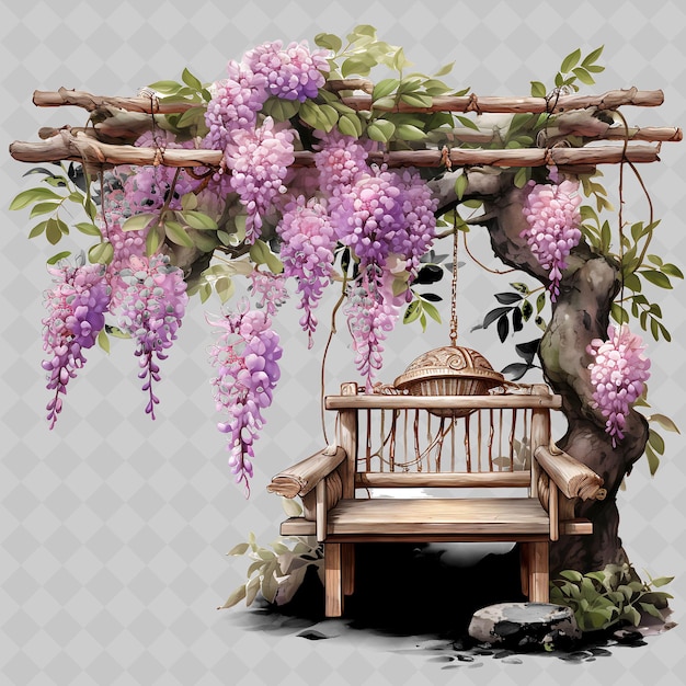 PSD png wisteria bonsai arbre composé de pot de porcelaine les feuilles sont romantiques transparents décor d'arbres divers