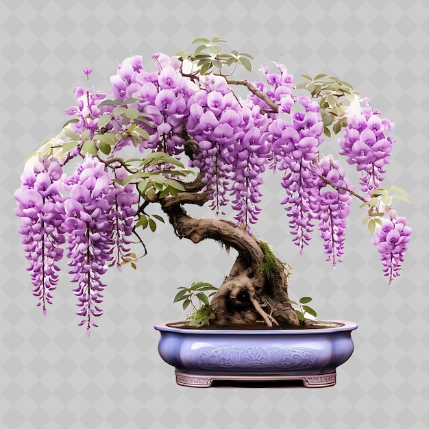 PSD png wisteria bonsai baum antike topfverbindung blätter kaskaden t transparente vielfalt bäume dekor