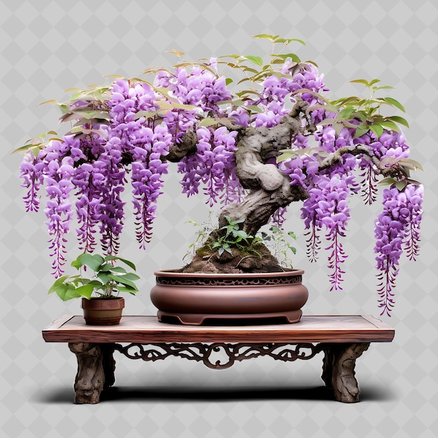 PSD png wisteria bonsai baum vintage keramik topf zusammensetzung blätter rom transparent vielfältige bäume dekor