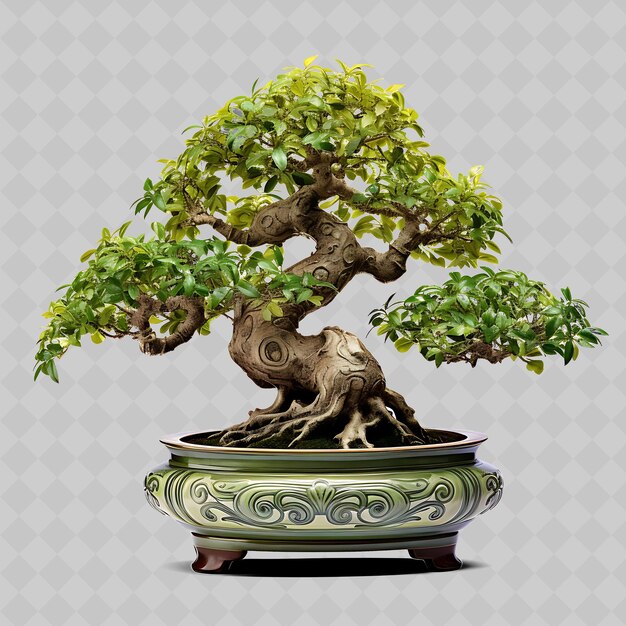 PSD png zelkova árbol de bonsai olla de cerámica hojas dentadas majestuosa la transparente decoración de árboles diversos