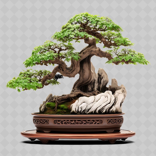 PSD png zelkova árbol de bonsai olla de cerámica hojas dentadas majestuosa la transparente decoración de árboles diversos