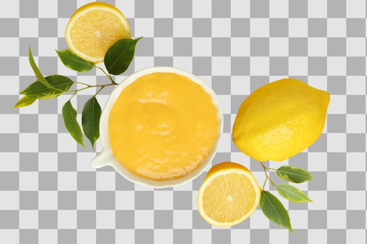 PSD png zitronenquark in einer weißen keramikschüssel auf weißem hintergrund