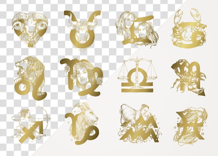 PSD png zodíaco conjunto de ouro horóscopo sinais adesivo