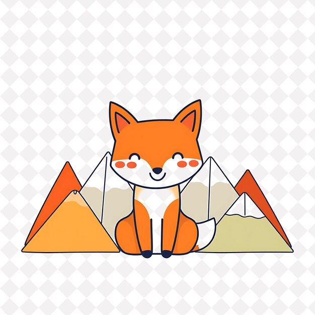 Png zorro feliz con formas triangulares dispuestas como una cordillera cálido atardecer diseño animal lindo
