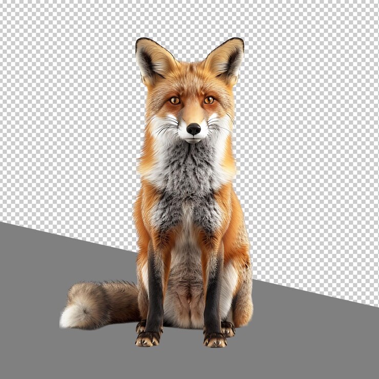PSD png zorro sentado aislado en un fondo transparente