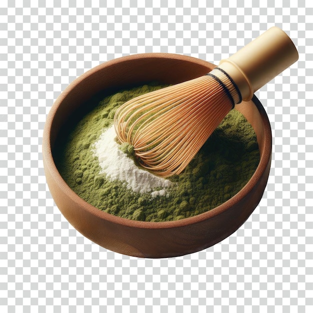 PSD pó de matcha e batida de bambu fundo transparente