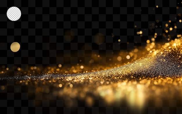 Pó de ouro e glitter em um fundo transparente