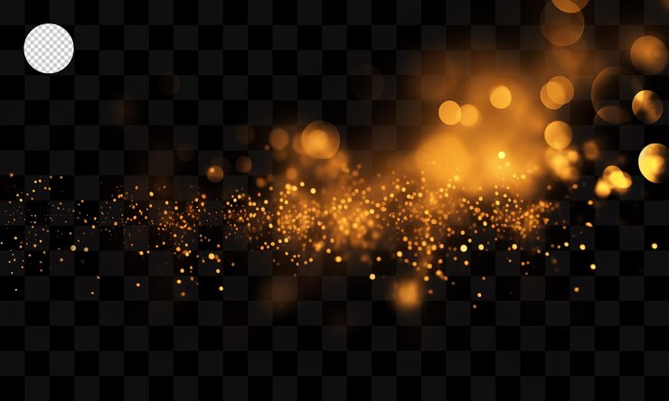 PSD pó de ouro em efeito de luz bokeh com fundo transparente