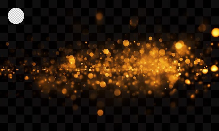 PSD pó de ouro em efeito de luz bokeh com fundo transparente