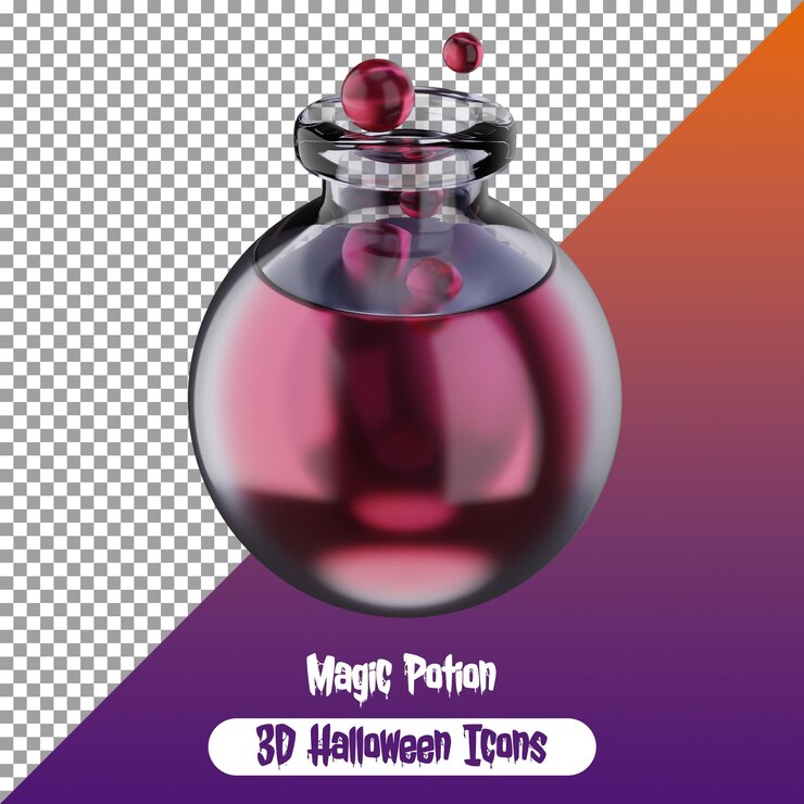 PSD una poción mágica redonda de halloween con color rojo y burbujas 3d png icono de halloween aislado psd