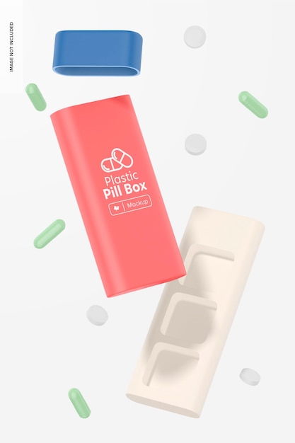 Pocket plastic pill box mockup, schwimmend