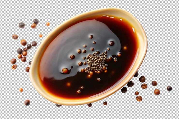 PSD un poco de salsa de soja o pimienta negra teriyaki para las comidas