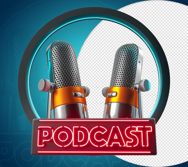 PODCAST 3D BLUE CIRCLE MICROPHONE ROUGE NOM