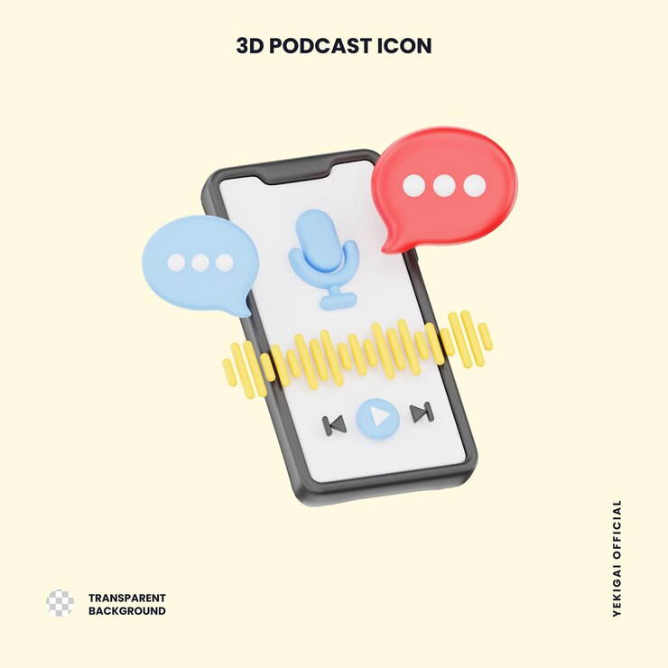 PSD podcast app 3d podcast ilustración para la infografía de la aplicación web uiux, etc.