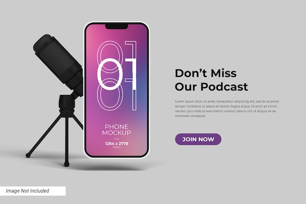 Podcast-Banner-Vorlage mit Telefon-Mockup